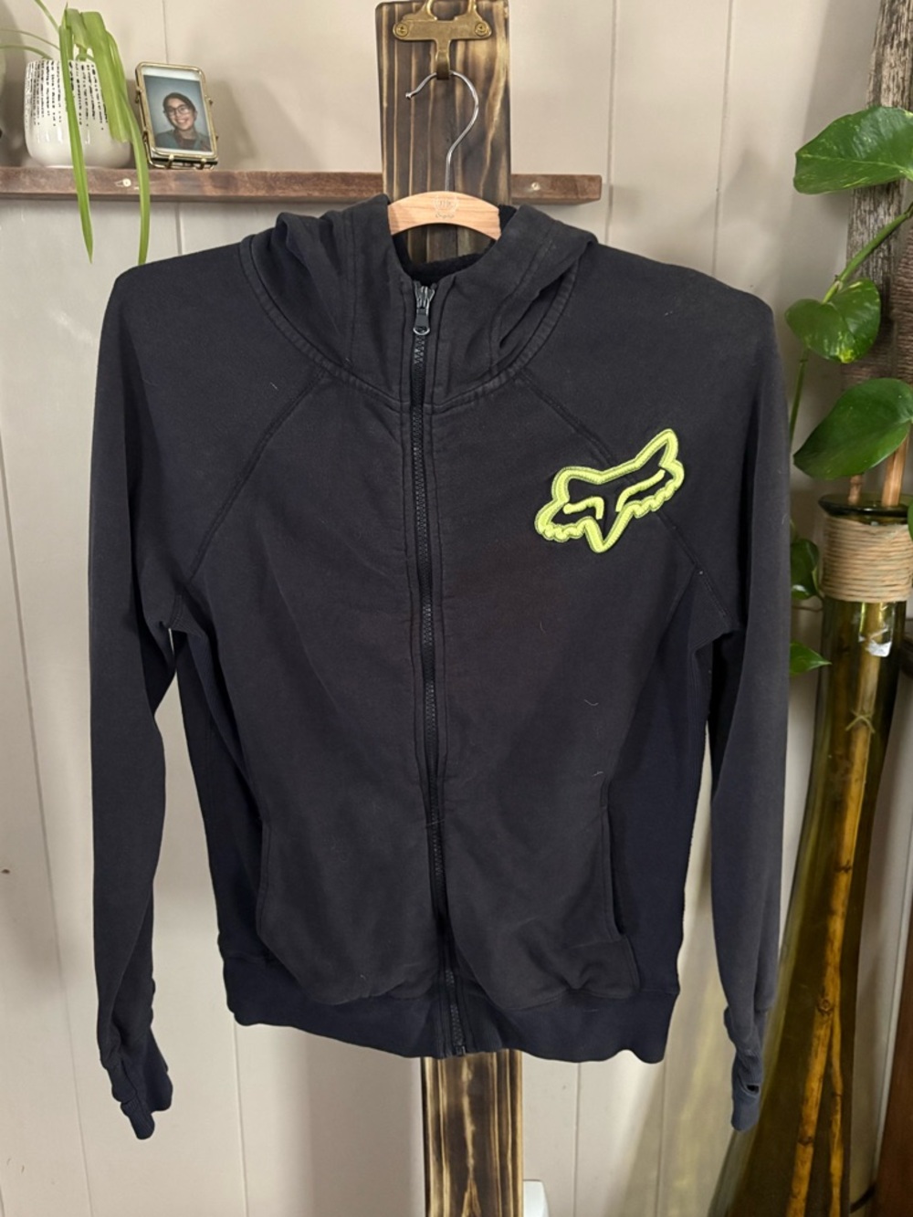 Fox Racing Black Zip Hoodie with Lime Logo